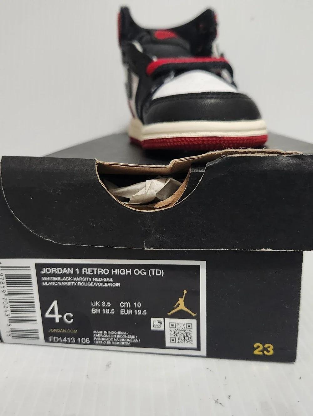 Jordan 1 Retro High OG TD Size 4C NEW Black Toe Reimagined Sky Jordan FD1413 106